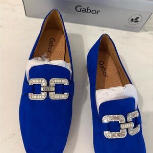 Gabor Blue Women's Loafers with Silver Buckle
